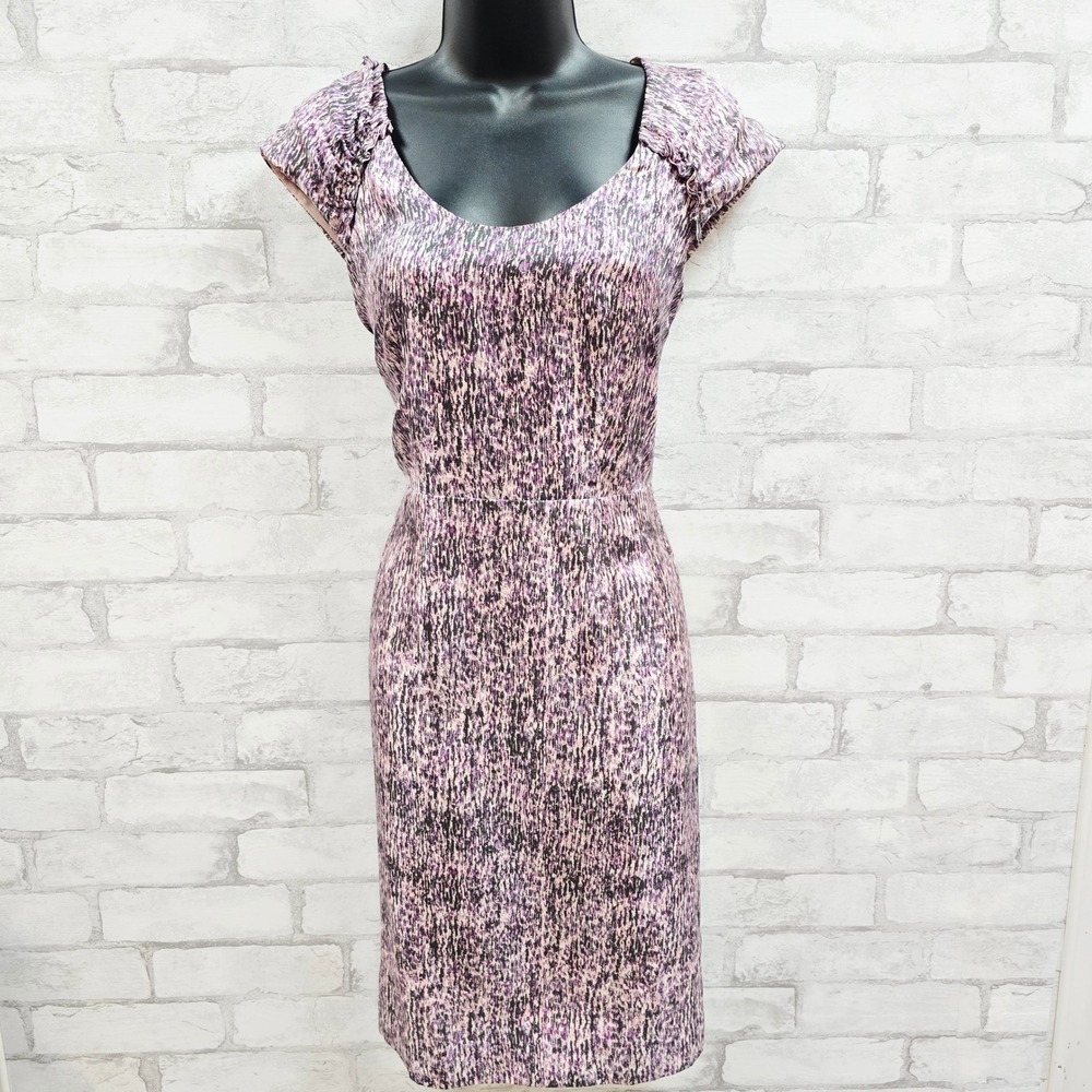Banana Republic Silk Sheath Dress Abstract Print Purple Black Size 10‎
